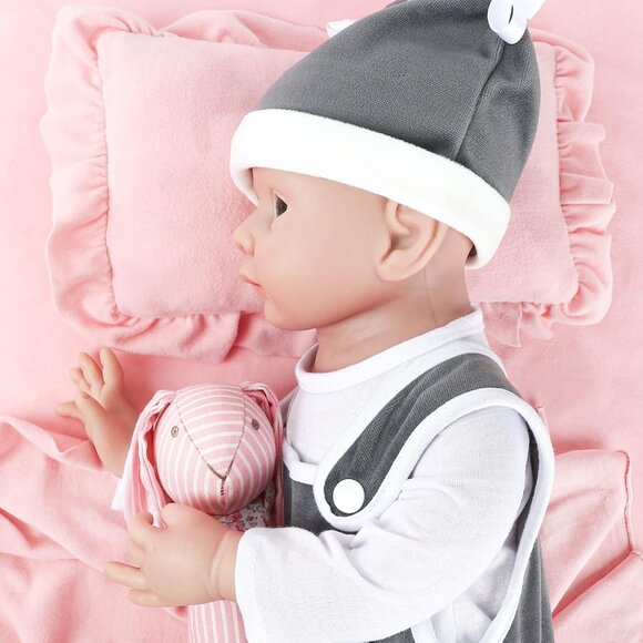 🆕19Inch Full Platinum Silicone Reborn Baby Dolls Open Eyes Boy with Doll Cloth - Picture 2 of 6
